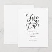 Eenvoudig zwart en wit script save the date aankondigingskaart (Voorkant / Achterkant)