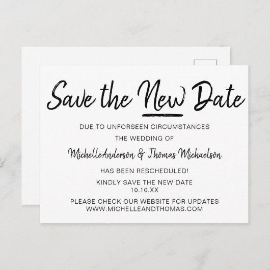 Eenvoudig zwart en wit sparen de Nieuwe Datum Aankondigingskaart (Voorkant / Achterkant)