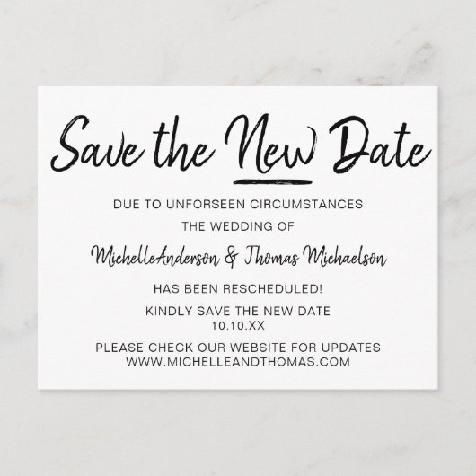 Eenvoudig zwart en wit sparen de Nieuwe Datum Aankondigingskaart (Voorkant)