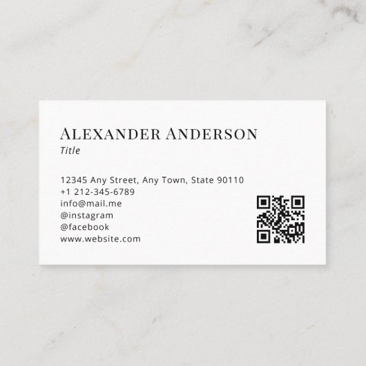 Eenvoudig zwart en wit Voeg uw Logo Minimale QR to Visitekaartje (Achterkant)