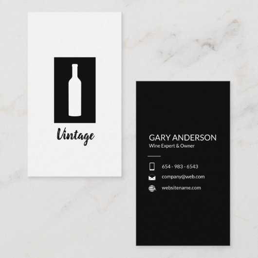 Eenvoudig zwart en wit (wijnfles) visitekaartje (Voorkant / Achterkant)
