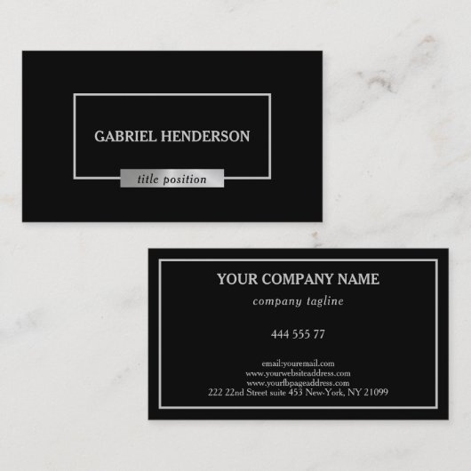Eenvoudig zwart en zilver Visitekaartje (Voorkant / Achterkant)