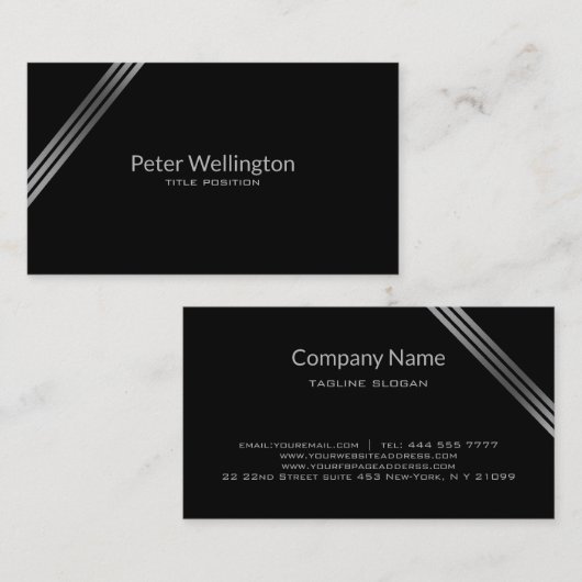 Eenvoudig zwart en zilver visitekaartje (Voorkant / Achterkant)