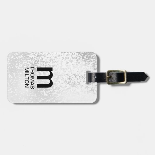 Eenvoudig zwart Faux Silver Bold Monogram Bagagelabel (Voorkant horizontaal)
