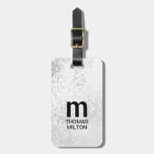 Eenvoudig zwart Faux Silver Bold Monogram Bagagelabel (Voorkant verticaal)
