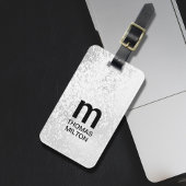 Eenvoudig zwart Faux Silver Bold Monogram Bagagelabel