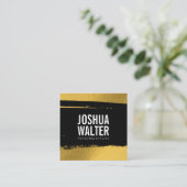 Eenvoudig zwart geborsteld goud driehoekspatroon vierkante visitekaartje (Staand voorkant)