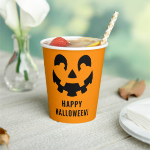 Eenvoudig Zwart Gelukkig Halloween Pompoen Gezicht Papieren Bekers