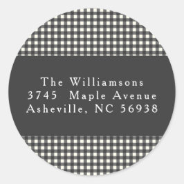 Eenvoudig zwart geruite kerst retouradres ronde sticker