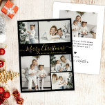 Eenvoudig zwart Gold 5-fotocollage kerstmis Feestdagenkaart<br><div class="desc">Eenvoudige, elegante Calligrafie Black en Gold 5 Photo Collage Merry Kerstmis Script Holiday Card. Deze feestelijke, minimalistische sjabloon met vijf (5) fotovakantiekaarten is voorzien van een foto-collage en zegt "Vrolijk kerstfeest"! De tekst van de groet "Merry Kerstmis" is geschreven in een mooi handgeschreven, donkergekleurd, met de hand geschreven lettertype met...</div>