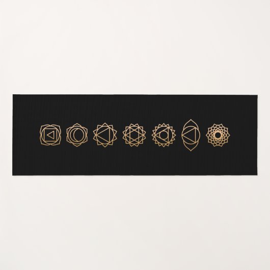 Eenvoudig zwart Gold 7 Chakras Black Yogamat (Voorkant (horizontaal))
