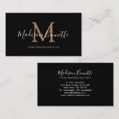 Eenvoudig zwart Gold Script Typografie Monogram Visitekaartje (Voorkant / Achterkant)