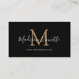 Eenvoudig zwart Gold Script Typografie Monogram Visitekaartje