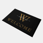 Eenvoudig zwart Gold White Script Monogram Welkom Deurmat (Schuin)