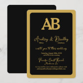 Eenvoudig zwart goud 2 letter monogram bruiloft kaart (Voorkant / Achterkant)