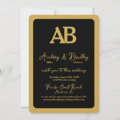 Eenvoudig zwart goud 2 letter monogram bruiloft kaart (Voorkant)