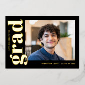 Eenvoudig zwart goud foto afstudeerfeest folie uitnodiging (Voorkant)