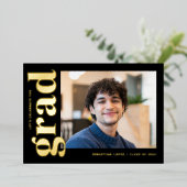 Eenvoudig zwart goud foto afstudeerfeest folie uitnodiging (Staand Voorkant)