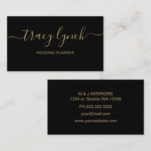 Eenvoudig Zwart goud Handgeschreven Script Kalligr Visitekaartje (Voorkant / Achterkant)