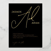 Eenvoudig zwart goud script bruiloft goud folie uitnodiging briefkaart (Voorkant)