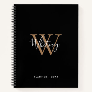 Eenvoudig zwart goud script monogram naam notitieb notitieboek