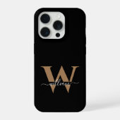 Eenvoudig zwart goud typografie monogram scriptnaa iPhone hoesje (Achterkant)