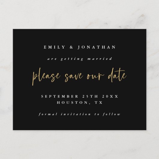 Eenvoudig zwart gouden handschrift opslaan Datum Aankondigingskaart (Voorkant)