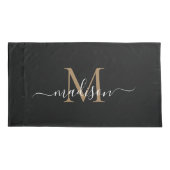 Eenvoudig zwart goudmonogram elegant eminine-scrip kussensloop (Achterkant)