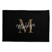Eenvoudig zwart goudmonogram elegant eminine-scrip kussensloop (Achterkant)