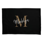 Eenvoudig zwart goudmonogram elegant eminine-scrip kussensloop (Voorkant)