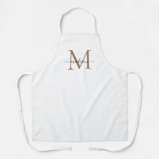 Eenvoudig zwart goudmonogram elegant eminine-scrip schort (Voorkant)