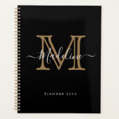 Eenvoudig zwart goudmonogram voor Elegant Professi Planner (Voorkant)