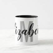 Eenvoudig zwart grijs handschrift monogram mok (Midden)