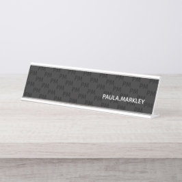 Eenvoudig zwart grijs modern monogram patroon bureau naambordje