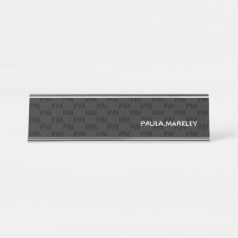 Eenvoudig zwart grijs modern monogram patroon bureau naambordje