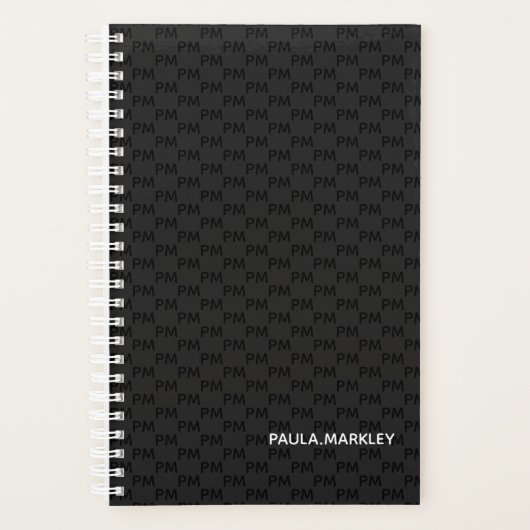 Eenvoudig zwart grijs modern monogram patroon planner (Voorkant)