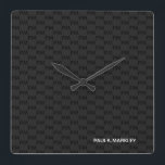 Eenvoudig zwart grijs modern monogram patroon vierkante klok<br><div class="desc">Minimalistisch, eenvoudig, professioneel en eenvoudig met een solide, zwarte grijze monogram patterned background. Schone witte Sans-Serif doopvontbrieven voor jouw tekst.</div>
