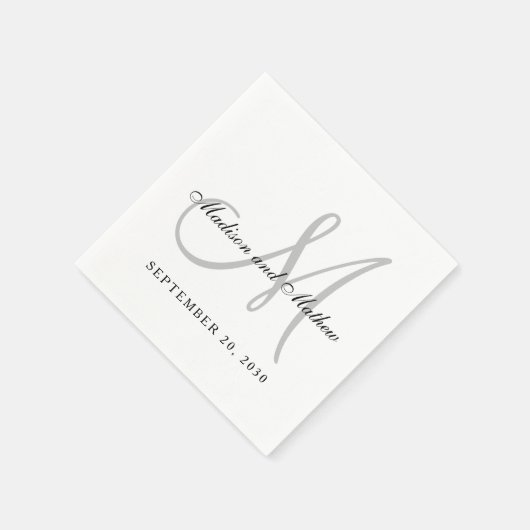 Eenvoudig zwart grijs monogram legant bruiloft servet (Hoek)