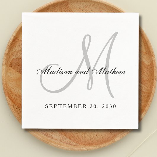 Eenvoudig zwart grijs monogram legant bruiloft servet