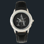 Eenvoudig zwart grijs, persoonlijk monogram horloge<br><div class="desc">Eenvoudige zwarte grijze,  persoonlijke Monogram horloge. Een eenvoudig zwart en grijs modern design om uw eigen,  aangepaste monogram-horloge te creëer</div>