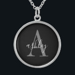 Eenvoudig zwart grijs, persoonlijk monogram sterling zilver ketting<br><div class="desc">Eenvoudig zwart grijs,  speciaal Monogram sterling Silver Ketting. Een eenvoudig zwart en grijs modern design om je eigen,  op maat gesneden ketting-geschenk te creëer.</div>