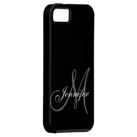 EENVOUDIG, ZWART, GRIJS UW MONOGRAM-JOUW NAAM Case-Mate iPhone CASE (Back/Rechts)