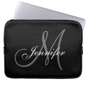 EENVOUDIG, ZWART, GRIJS UW MONOGRAM-JOUW NAAM LAPTOP SLEEVE