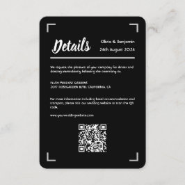 Eenvoudig zwart handgeschreven script bruiloft QR- Informatiekaartje