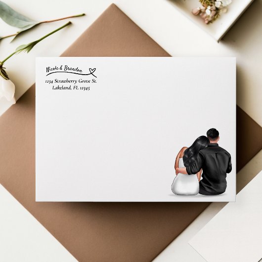 Eenvoudig Zwart Hart Bruiloft Retouradres Rubberstempel