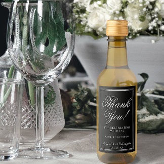 Eenvoudig zwart huwelijk met elegant bedankt Mini Wijn Etiket