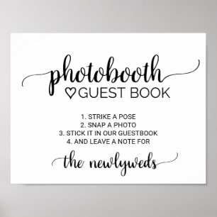 Eenvoudig zwart kalligrafie photobooth gastenboek poster