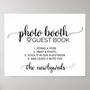 Eenvoudig zwart kalligrafie photobooth gastenboek poster