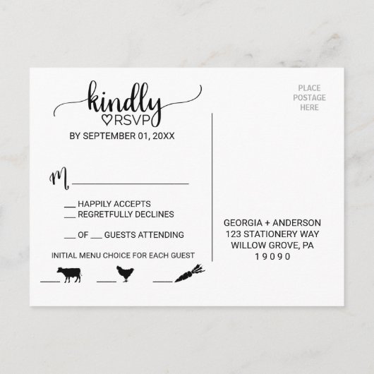 Eenvoudig zwart kalligrafiemalijkpictogram RSVP Uitnodiging Briefkaart (Achterkant)