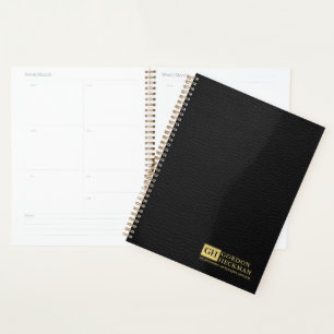Eenvoudig zwart leder, aangepast monogram planner